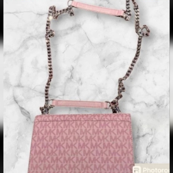 Michael Kors Heather Signature Logo Crossbody Bag Mauve/Blush/Silver, Y2k NWOT - Picture 5 of 13